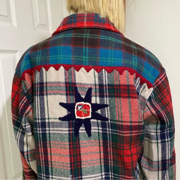 Vintage SANDY STARKMAN Red Plaid  Embroider Appliqué Wool Blend Shacket Jacket L - Picture 10 of 15